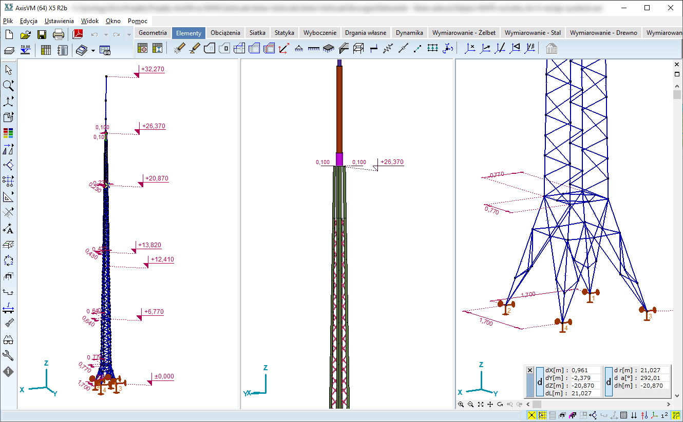 Model radiowej wieży kratownicowej w AxisVM