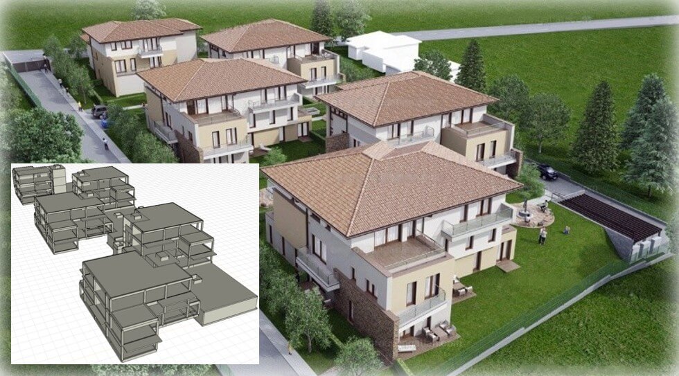 Zespół budynków mieszkalnych. Balatonfüred, Węgry (wizualizacja w programie zewnętrznym, model w AxisVM)