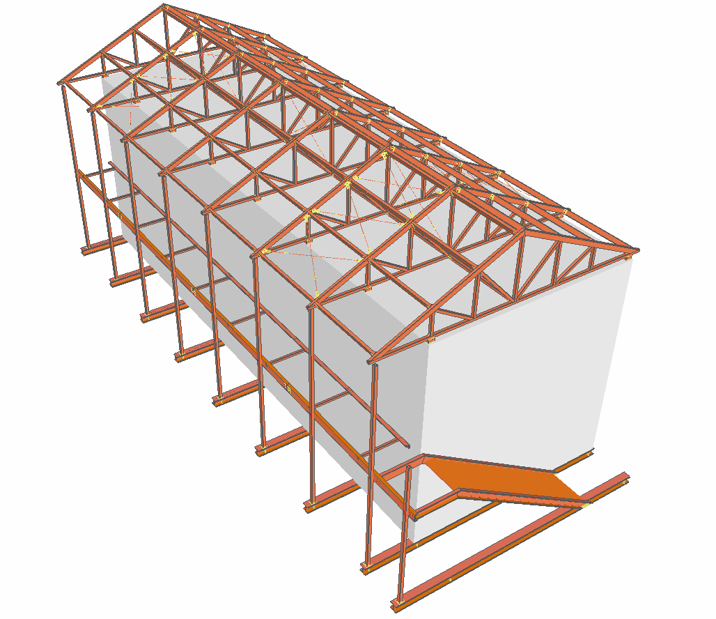 Model 3D konstrukcji stalowej - dach oraz podest Virtual Steel