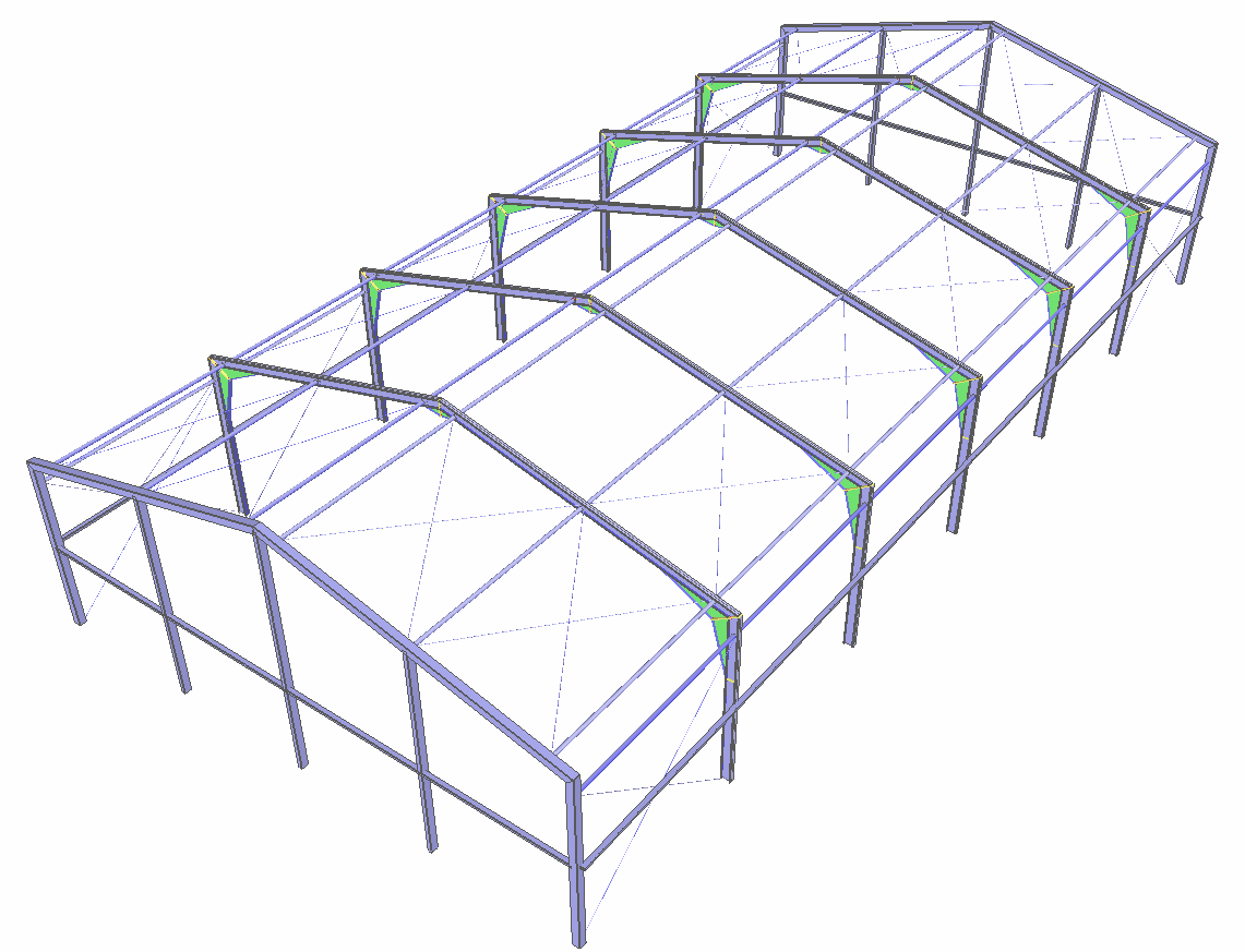 Model 3D konstrukcji stalowej hali sportowej Virtual Steel