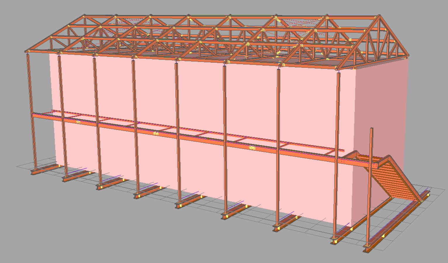 Model 3D konstrukcji stalowej pod kontenery - dach oraz podest Virtual Steel