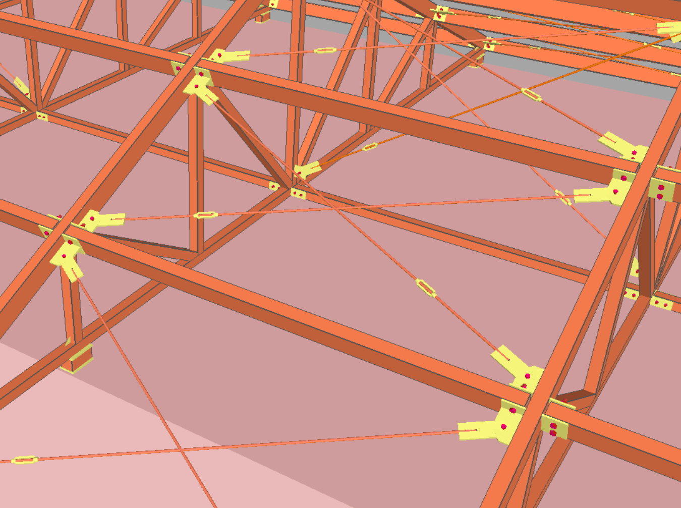 Stężenia i połączenia w konstrukcji stalowej dachu Virtual Steel